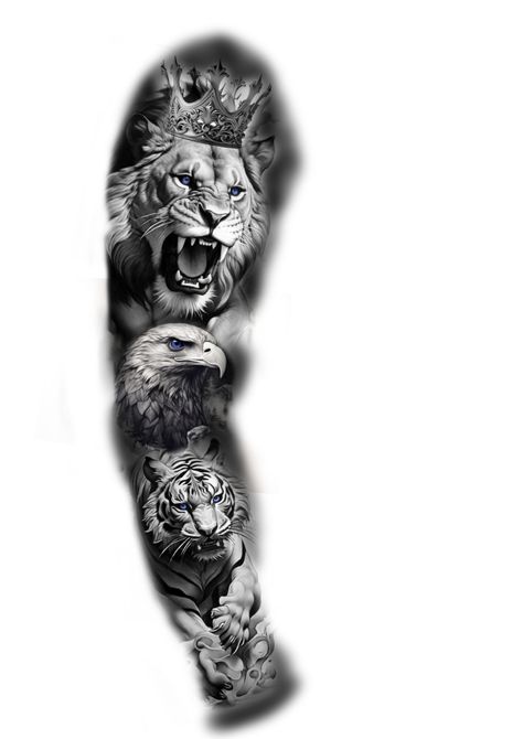 Lion Sleeve, Clock Tattoo Sleeve, Tattoo Design For Men, Ring Tattoo Designs, Arm Tattoos Drawing, Palio Fire, Bear Tattoo Designs, Animal Sleeve Tattoo, Traditional Tattoo Flowers