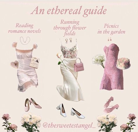 Angelic Fashion Aesthetic, Aphrodite Outfit Style, Romantic Core Aesthetic Outfit, Ethereal Feminine Aesthetic, Coquette Academia Outfit, Princess Core Outfit Casual, Soft Feminine Aesthetic Outfits, Ethereal Outfit Aesthetic, Etheral Outfit Ideas