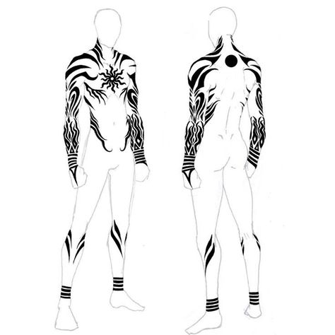 Body Concept Tattoo, How To Draw Tattoos On Characters, Men Unique Tattoos, Oc Tattoo Ideas, Warrior Back Tattoo, Linework Tattoo Men, Characters With Tattoos, Spine Tattoo Men, Full Body Tattoo Designs