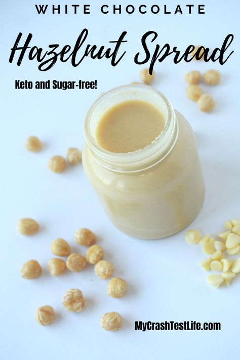 The best keto topping has arrived! Creamy sugar-free white chocolate hazelnut spread that is thick and spoonable for a decadent treat without the carbs. Spread it on some low-carb pancakes or toast to instantly level up your breakfast,  or eat it directly from the jar with a spoon! This copycat recipe tastes just like ChocZero's or the White Chocolate Nutella! Keto White Chocolate, Sugar Free Nutella, Butter Spreads, Sugar Free White Chocolate, Dairy Free Pancakes, Chocolate Melting Wafers, Low Carb Pancakes, Salted Caramel Fudge, Sugar Free Treats