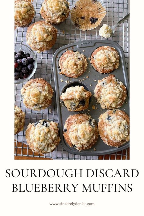 Have sourdough discard that you don't want to waste but don't know what to do with? Look no further, these sourdough discard blueberry muffins are the perfect way to use some of that discard! Personally, this is my go to recipe whenever I don't want to throw away my sourdough discard. #blueberrymuffins #sourdoughdiscardrecipes #bakingrecipes #muffinrecipes Azeely Sourdough Blueberry Muffins, Sourdough Discard Blueberry Buckle, Quick Sourdough Muffins, Sour Dough Discard Blueberry Muffins, Sourdough Discard Hot Pockets, Sourdough Discard Breakfast Muffins, Sourdough Discard Recipes Blueberry Muffins, Blueberry Muffin Sourdough Discard, Sourdough Discard Vanilla Wafers