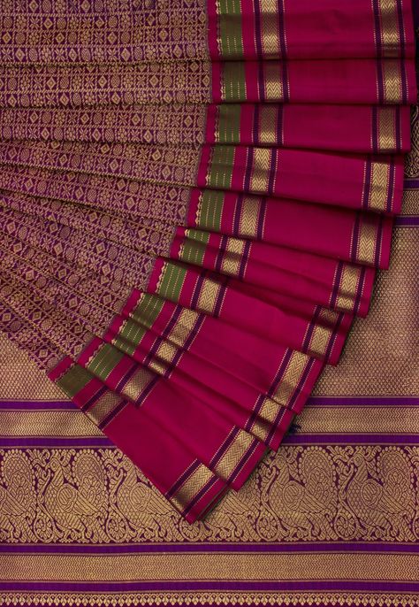 Kanakavalli Kanjivaram Saree Saree Glamour, Kanakavalli Sarees, Royal Saree, Border Work Saree, Grand Dressing, Latest Silk Sarees, Half Sarees, Cotton Saree Designs, Rose Purple