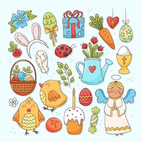 Free vector hand drawn elements collecti... | Free Vector #Freepik #freevector #easter-elements #easter #assortment #easter-holiday Easter Elements, Easter Vector, Hand Drawn Elements, Illustrations Art, Easter Clipart, Owls Drawing, Canva Element, Easter Holiday, Easter Celebration