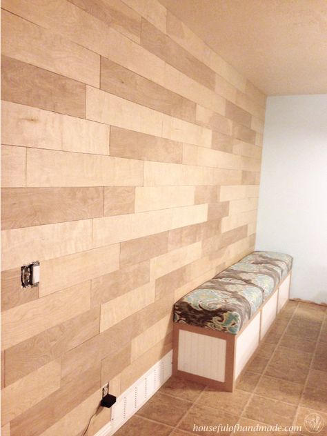 How to Install a Feature Plank Wall via @kati_farrer Plywood Wall Paneling, Wood Feature Wall, Plywood Wall, Brick Accent Walls, Accent Wall Ideas, Plywood Walls, Wall Planks, Brick Paneling, Dining Room Remodel