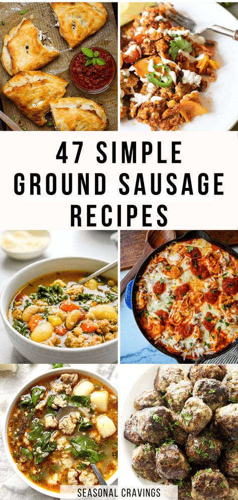 Looking for some delicious and easy dinner recipes? These ground sausage recipes are easy to make, tasty, and packed with flavor in every bite! Ground Sausage Skillet Recipes, Ideas For Sausage Dinners, Healthy Dinner Recipes With Ground Sausage, Recipes Using Country Sausage, Ground Mild Sausage Recipes Dinners, Quick Ground Sausage Recipes, Easy Meals With Ground Sausage, Things To Make With Ground Sausage, Sage Sausage Recipes Dinners