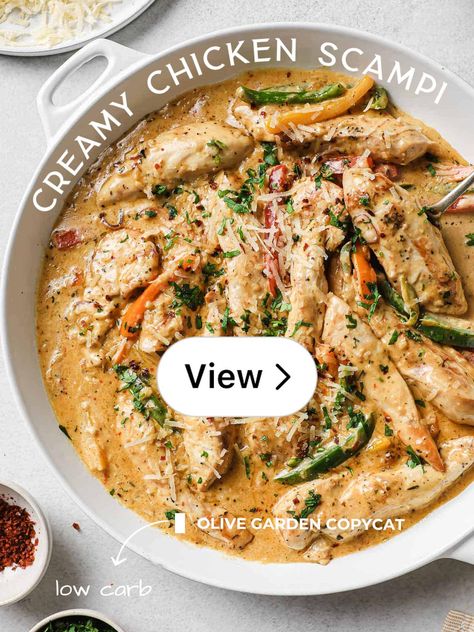 Lemon8 · Creamy Chicken Scampi (Olive Garden Copycat) Keto  · @KyndraHolley Creamy Chicken Scampi, Chicken Scampi Olive Garden, Chicken Scampi Recipe, Chicken Scampi, Sauteed Peppers And Onions, Olive Garden Copycat, Sauteed Peppers, Scampi Recipe, Olive Garden