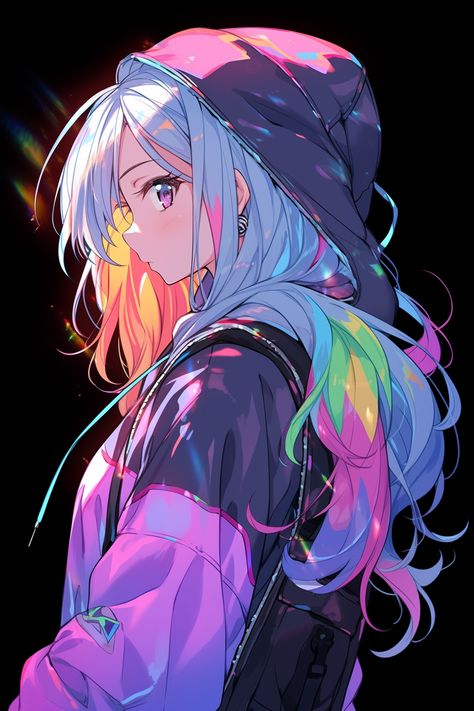 Neon Character Design, Pastel Cyberpunk, Anime Rainbow, Rainbow Anime, Gashapon Machine, Create Anime Character, Magical Fruit, Anime Pastel, Violet Pastel