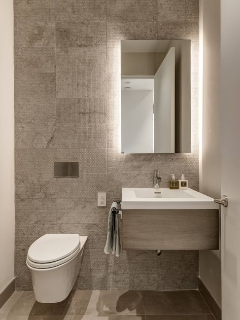 Bath Mirror Ideas, Contemporary Powder Room, Modern Powder Room, Large Bathroom Mirrors, Powder Room Remodel, Powder Room Sink, Modern Bathroom Mirrors, Mirrors Bathroom, Modern Condo