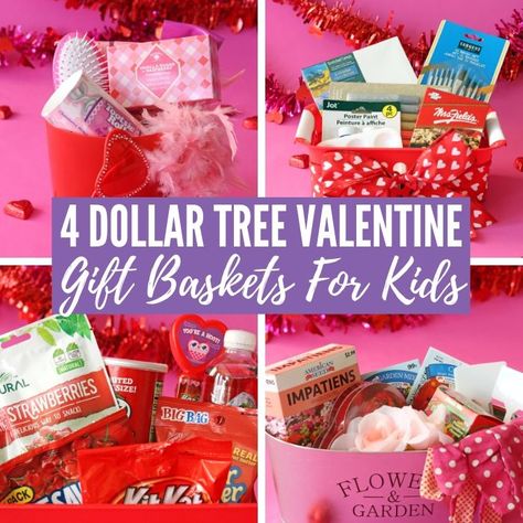 4 Dollar Tree Valentine Gift Basket Ideas for Kids that are fun, creative and budget-friendly. You will love these Valentine's Day Gift Baskets! #valentine #ideas #giftbasket #forkids #dollartree #onabudget #affordable #red #pink #gardener #snackfood #pamper Valentine Gift Basket Ideas, Kids Valentine Baskets, Diy Valentine's Gift Baskets, Valentine Gift Basket, Valentines Gift Basket, Valentine Gift For Daughter, Dollar Tree Gifts, Valentines Day Baskets, Valentine Gift Baskets