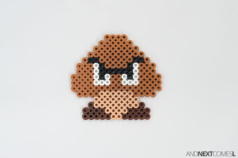 Super Mario World goomba perler bead craft from And Next Comes L Super Mario Crafts, Mario Printables, Super Mario Goomba, Mario Perler Beads, Perler Bead Projects, Hama Beads Mario, Hama Mario, Mario Crafts, Melt Beads