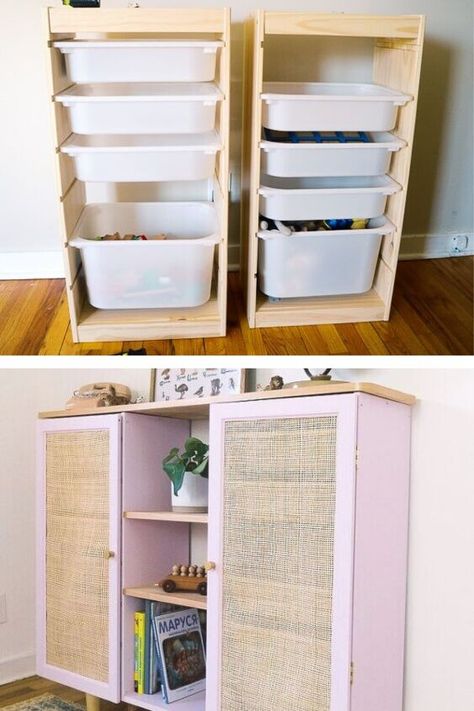 Trofast Toy Storage Ideas, Ikea Trofast Ideas, Trofast Toy Storage, Toy Storage Ikea, Ikea Kids Furniture, Pink Cabinet, Trofast Ikea, Ikea Hack Kids, Ikea Toy Storage