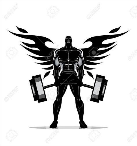 Winged Body Builder. Full Body Silhouette Of Bodybuilder Fitness.. Royalty Free Cliparts, Vectors, And Stock Illustration. Image 61068377. Body Builders Men, Gym Icon, Persian Tattoo, Model Illustration, Lover Tattoo, Body Silhouette, Gym Wallpaper, Mickey Mouse Images, Aphmau Fan Art