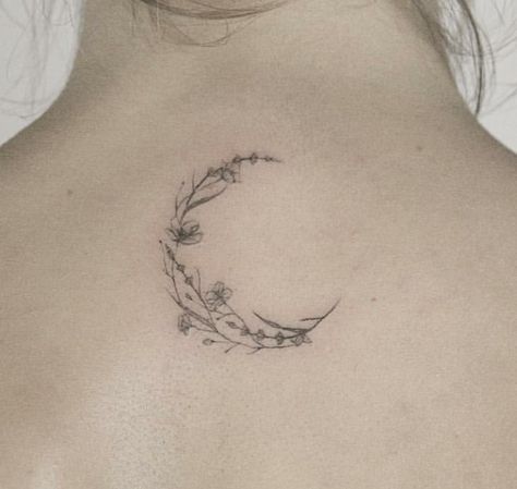 Wildflowers Tattoo, Tattoo Moon, Crescent Moon Tattoo, Floral Tattoos, Delicate Tattoo, Sketch Tattoo Design, 문신 디자인, Nature Tattoos, Little Tattoos