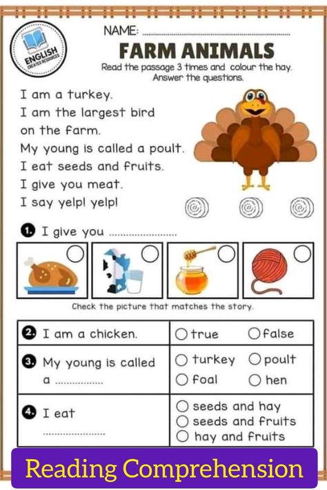 Farm Animals Reading Comprehension Worksheets English Created Resources Free Download Printable Worksheets English Created Resources, Reading For Kids, Animals Reading, Early Intervention Speech Therapy, Teach English To Kids, Reading Comprehension For Kids, Reading Comprehension Kindergarten, Improve Writing, 2nd Grade Writing