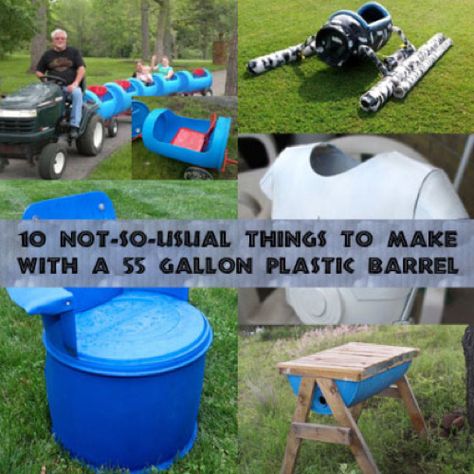 10 No-So-Usual Things To Make With 55 Gallon Plastic Barrels...http://homestead-and-survival.com/10-no-so-usual-things-to-make-with-55-gallon-plastic-barrels/ Plastic Barrel Projects, Plastic Barrel Ideas, Barrel Train, Barrels Diy, Plastic Drums, Barrel Projects, 55 Gallon Drum, Handyman Projects, Metal Barrel