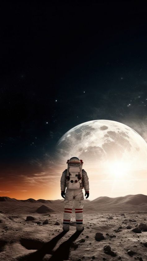 photo of Astronaut on Planet Watching on moon with sunrise. AI generated Image by rawpixel. | free image by rawpixel.com Astronaut Iphone Wallpaper, Astronaut Wallpaper Iphone, Iphone Wallpaper Astronaut, Wallpaper Astronaut, Retro Futurism Art, Planet Landscape, Iphone Wallpaper Planets, Image Cloud, Moon Landscape