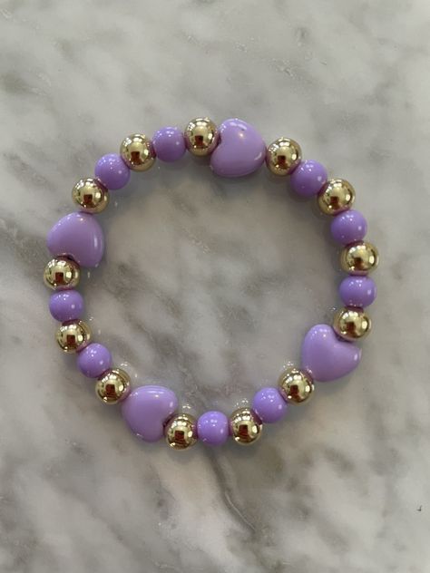 "Perfect for Mother's Day! This listing is a \"mommy and me\" bracelet set to match with your little. Super cute purple and gold beaded bracelet for Mom and purple beaded bracelet for daughter! Available in multiple sizes and made to order. The 6mm gold beads are high quality and 14K gold filled. This bracelet looks amazing both alone or stacked! Sizing:  XS - 6\" S - 6.5\" M - 7\" L - 7.5\"" Bracelet For Mom, Gold Beaded Bracelet, Purple Beaded, Gold Bead Bracelets, Mommy And Me, Gold Beads, Bracelet Set, Beaded Bracelet, Gold Filled