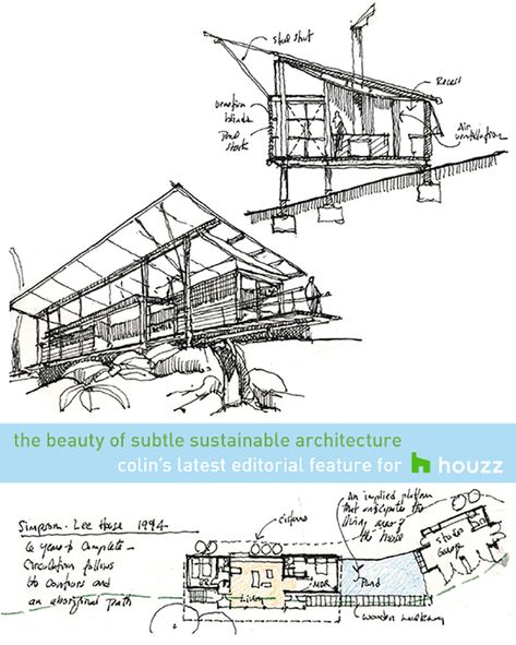 Tree House Sketch, Sustainable Architecture House, Sketch Beautiful, House Tree, Harmony With Nature, House Sketch, Architecture Design Drawing, Casas Coloniales, Vernacular Architecture