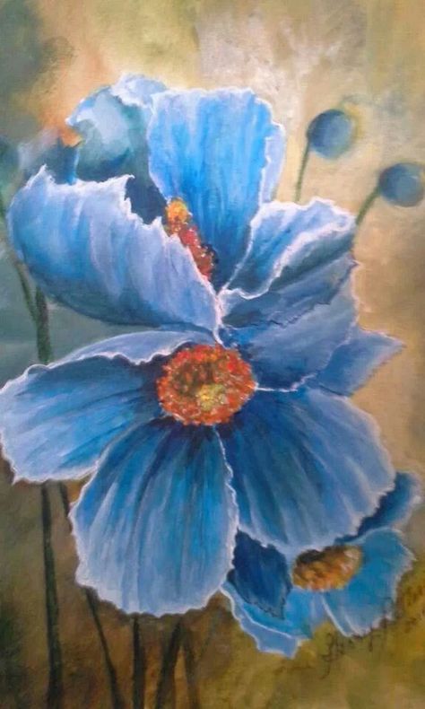 Blue poppies Blue Poppy Flower Painting, Blue Poppy Painting, Blue Poppy Flower, Thistle Painting, Poppy Tutorial, Flower Bushes, Water Colouring, Poppy Flower Painting, Floral Photos