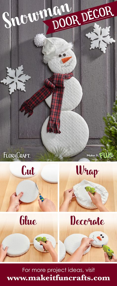 Diy Snowman Door Decorations, How To Make A Snowman, Snowman Door Decoration, Knit Snowman, Christmas Sled Decoration, Diy Snowman Decorations, Sled Decor, Christmas Doors, Snowman Ideas