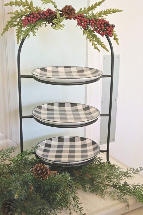 Tiered Plate Stands, 3 Tier Plate Stand Decor, Plate Stands Display, Plate Stand Ideas, Tiered Pie Stand, Plate Stand Display, Tier Plate Stand, Asian Bowl, Thrift Store Furniture Makeover Diy