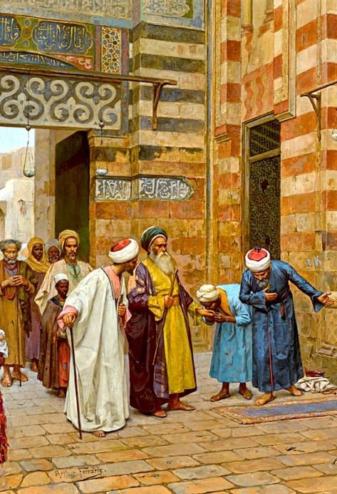 Arriving at the Mosque by Arthur von Ferraris Empire Ottoman, Arabian Art, Calligraphy Artwork, Moroccan Art, History Painting, Historical Painting, Iranian Art, Islamic Artwork, Islamic Paintings