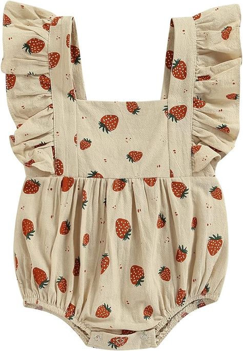 Amazon.com: Andannby Vintage Baby Girl Strawberry Romper Backless Square Neck Ruffle Jumpsuit Summer Playsuit Outfit (Beige, 6-12 Months): Clothing, Shoes & Jewelry Strawberry Romper, Baby Ruffle Romper, Strawberry Outfit, Summer Onesies, Playsuits Outfit, Sleeveless Romper Jumpsuits, Strawberry Baby, Summer Jumpsuit, Vintage Baby Girl