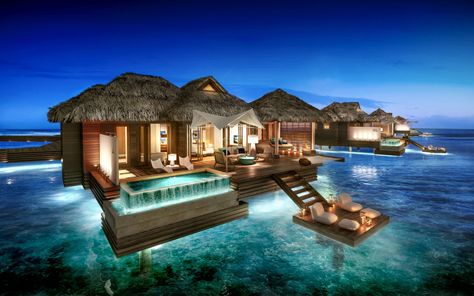 Sandals new luxury overwater bungalows in the Caribbean are a dream come true. Jamaica Island, Bungalow Resorts, Caribbean Honeymoon, Water Bungalow, Private Island Resort, Jamaica Resorts, Caribbean Luxury, Water Villa, Montego Bay Jamaica