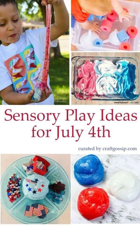 Sensory Play Ideas for Fourth of July – Lesson Plans Sensory Projects, Daycare Lesson Plans, Sensory Activities For Preschoolers, Sensory Play Ideas, 4th Of July Games, Blue Slime, The Fourth Of July, Play Ideas, July Crafts