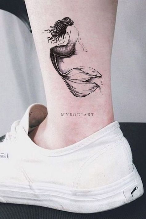 Aesthetic Mermaid Tattoo Ideas for Female – Small Inspirational Tats – www.MyBodiArt.com Mermaid Tattoo Ideas, Small Mermaid Tattoo, Tattoo Ideas For Female, W Tattoo, Little Mermaid Tattoo, Tattoo Mermaid, Bohemian Tattoo, Mermaid Tattoo Designs, Set Tattoo