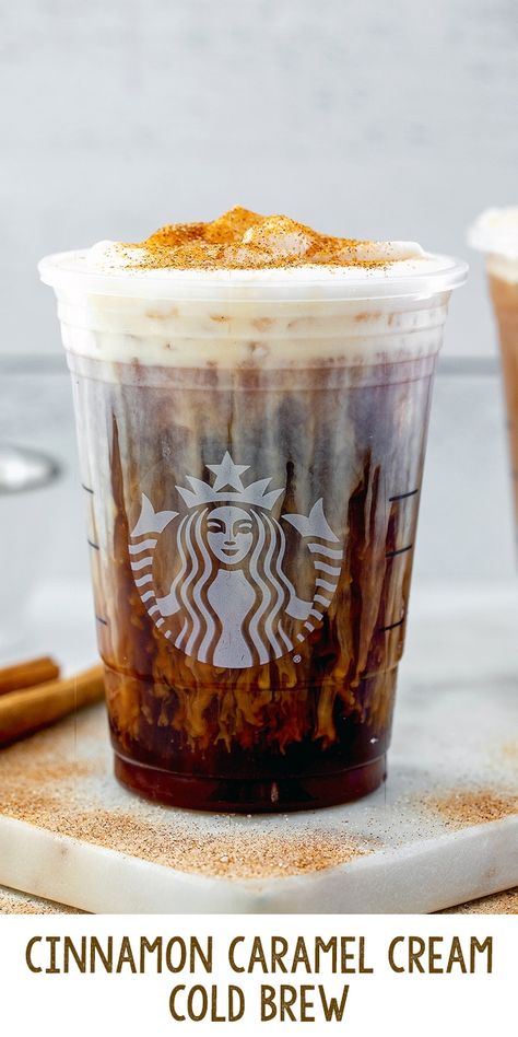 Cinnamon Cold Brew Starbucks, Diy Salted Caramel Cream Cold Brew, Cinnamon Caramel Starbucks, Cold Brew Cold Foam Recipe, Cinnamon Cold Foam Recipe, Cinnamon Sweet Cream Cold Foam, Cinnamon Caramel Cream Cold Brew, Cold Brew Recipes Drinks, Starbucks Cold Brew Recipes