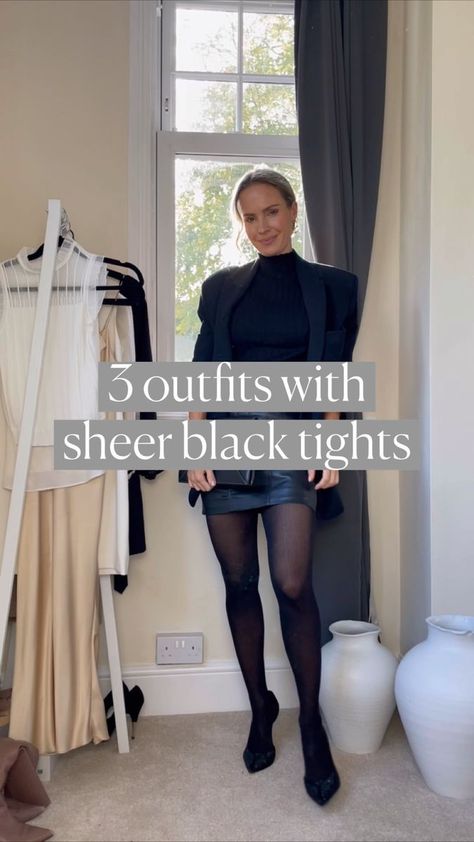 What To Wear With Black Tights, Black Tights And Boots Outfit, Sheer Tights And Skirt Outfit, Black Sheer Tights Outfit, Dress Tights And Boots Outfit, Black Tights With Heels, Black Tights Outfit Winter, Sheer Tights Outfit Winter, Tights Dress Outfit