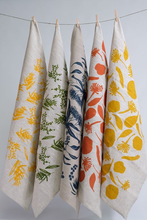 Linen Tea Towel featuring Mixed Wattle – Femke Textiles Screen Print Tea Towels, Wrap A Gift, Fabric Stamping, Printed Tea Towel, Linen Tea Towel, Hand Screen Printed, Towels Design, Lino Print, Linoleum