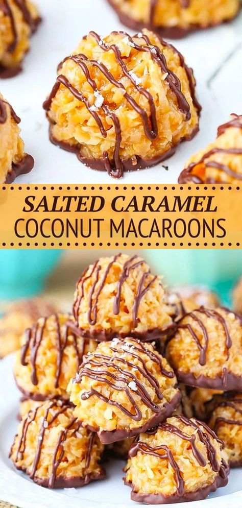 Salted Caramel Coconut Macaroons, Caramel Coconut Macaroons, Macaroons Coconut, Salted Caramel Macaroons, Caramel Coconut, Coconut Macaroons Recipe, Caramel Recipe, Coconut Candy, Caramel Desserts