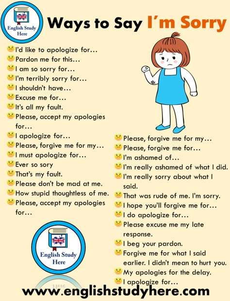 29 Ways to Say I’m Sorry in English - English Study Here Sorry Synonyms, English Learning Spoken, Conversational English, English Verbs, Learn English Grammar, Good Vocabulary Words, Good Vocabulary, English Language Teaching, English Writing Skills