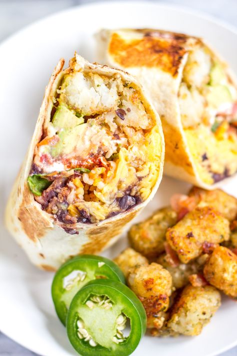 Scrambled Egg and Tater Tot Breakfast Burritos Egg Burrito, Easy Make Ahead Breakfast, Tater Tot Breakfast, Breakfast Meals, Bacon Avocado, Breakfast Wraps, Scrambled Egg, Tater Tots, Grandma's House