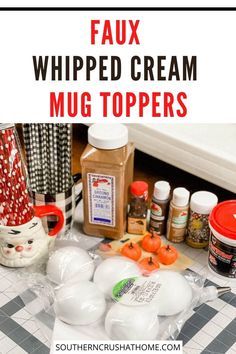 Fake Whipped Cream Mug Topper Diy Christmas, How To Make Faux Whipped Cream Mug Topper, How To Make Mug Toppers Diy, Whipped Cream Tumbler Topper, Whipped Cream Toppers For Mugs, Faux Whip Cream Mug Topper, Fake Bake Mug Toppers, Fake Coffee Mug Topper, Diy Faux Hot Cocoa Mugs