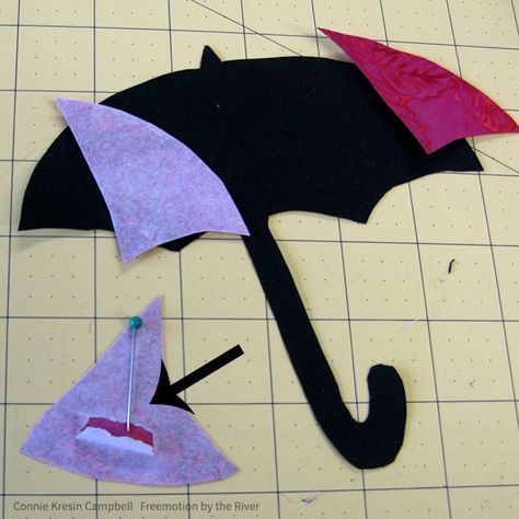 remove the Wonder Under with a pin Umbrella Quilt Block Free Pattern, Whale Applique Pattern Free, Bike Applique Pattern, Bicycle Applique Pattern, Umbrella Applique Pattern, Umbrella Template, Aplique Quilts, Black Umbrella, Batik Quilts