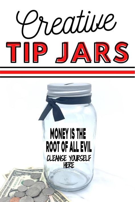 Tip Jar Ideas For Bartenders, Diy Tip Jar Ideas Bartender, Cute Tip Jar Ideas, Funny Tip Jar Sayings, Christmas Tip Jar, Tip Jar Ideas For Work Funny, Diy Tip Jar, Tips Jar Ideas Funny, Tip Jar Ideas