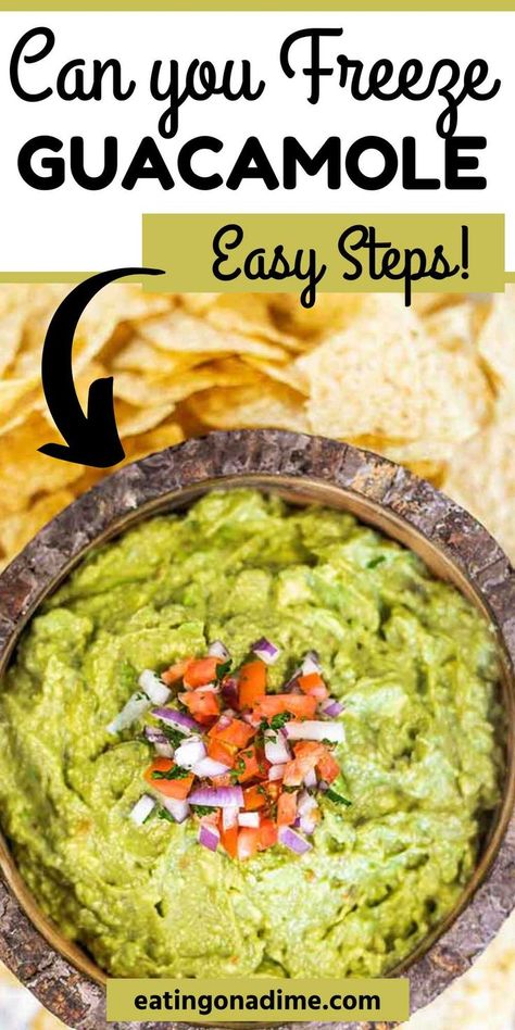 If you have wondered Can you Freeze Guacamole these tips will help. We will show how to properly store and freeze your favorite homemade dip. If you have leftover guacamole and wondered if you can freeze it, then these tips and tricks will help. #eatingonadime #canyoufreezeguacamole #guacamole #freezingguacamole Can You Freeze Guacamole, Freeze Guacamole, Frozen Guacamole, Homemade Dips, Favorite Dips, Guacamole, Tips And Tricks, Dip, Frozen