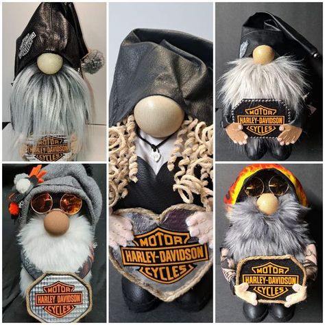 Biker Gnomes Diy, Harley Gnome, Biker Gnomes, Gorgeous Gray Hair, Biker Gang, Gnomes Diy, Biker Gifts, Gnome Ornaments, Gnomes Crafts