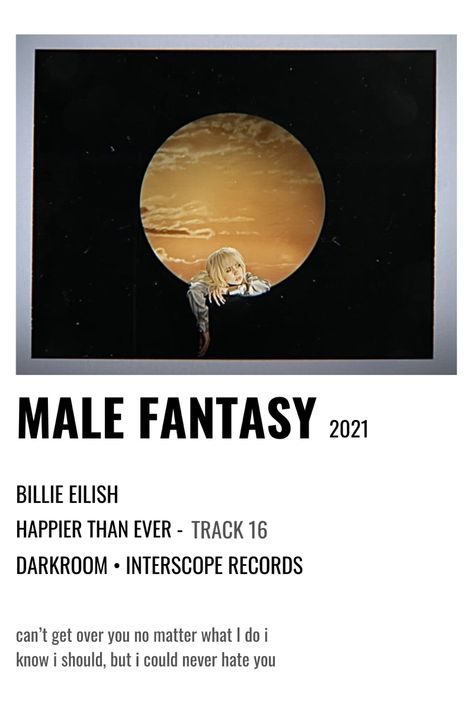 Happier Than Ever Polaroid Poster, Male Fantasy Billie Eilish Poster, Billie Eilish Minimalist Poster, Billie Eilish Polaroid Poster, Billie Eilish Song Poster, Male Fantasy Billie Eilish, Billie Eilish Polaroid, Billie Polaroid, Billie Poster