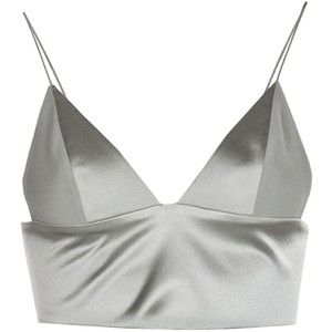 T BY ALEXANDER WANG triangle bralet $225 Sold out - farfetch.com Satin triangle bralet in jade from T by Alexander Wang. This silk top features a v-neck, triangle bust, cinched back with hook and eye closure, and spaghetti straps. Triangle Crop Top, Spaghetti Strap Shirt, Athletic Aesthetic, Bralet Tops, Shirts Crop, Cropped Shirts, Spaghetti Strap Crop Top, Bralette Top, Bralette Crop Top