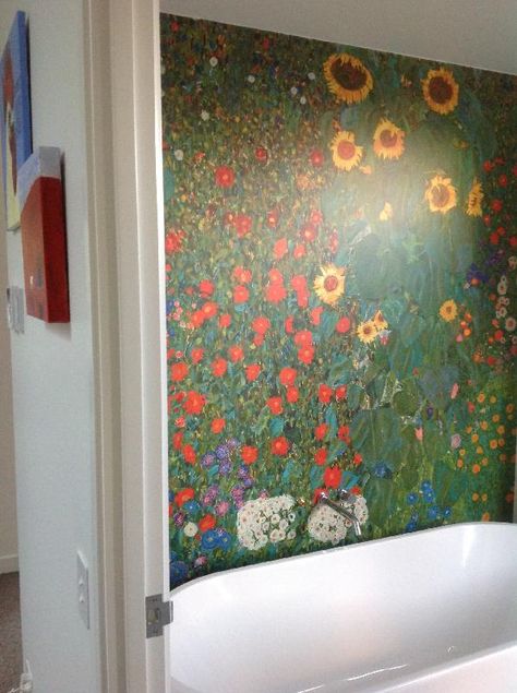 Klimt - Farm Garden with Flowers Wall Mural | Wallsauce EU Klimt Flowers, Garden With Sunflowers, Interior Painting Ideas, Garden With Flowers, Tropical Painting, Wallpaper Paint, Interior Painting, Wildflower Garden, Farm Garden