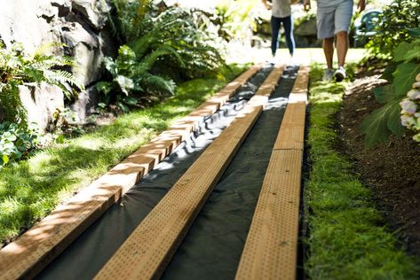 Dunn Lumber for over Wood Pathway, Wooden Pathway, Build A Garden, Wood Walkway, Wood Path, Wooden Path, Backyard Walkway, Walkway Landscaping, Outdoor Walkway