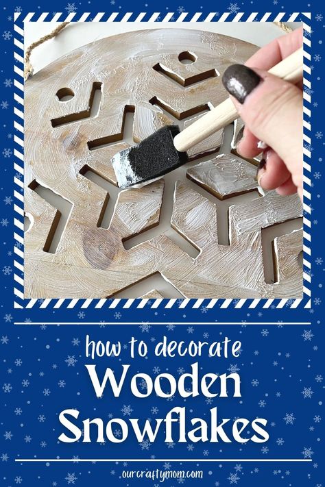 Painting Wooden Snowflakes, Wooden Snowflakes Painted, Snowflake Ornaments Diy, After Christmas Decor, Wood Snowflake, Snowflake Craft, Snow Flakes Diy, Winter Decorations Diy, Tree Winter