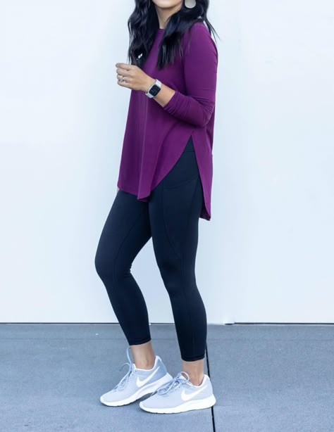 Leggings And Long Top Outfit, Leggings Top Outfit, Long Shirt And Leggings Outfit, Tops For Leggings Casual, Work Outfits With Leggings Summer, Leggings Tank Top Outfit, Leggings And Long Sleeve Outfit, Summer Leggings Outfits Work, Fabletics Leggings Outfit