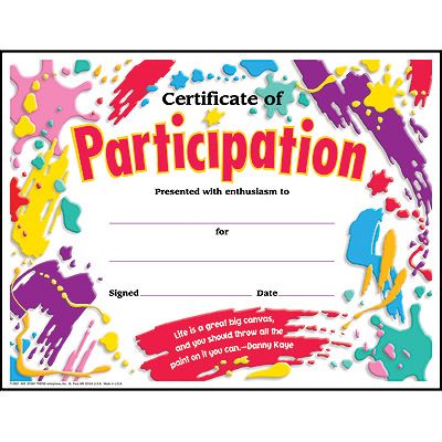 Certificate of Participation/Paint Splat Colorful Classics Certificates | TRENDenterprises.com Classroom Awards Certificates, School Award Certificates, Student Awards Certificates, Certificate Of Participation, Free Printable Certificate Templates, Certificates Template, Certificate Of Participation Template, Participation Award, Classroom Awards