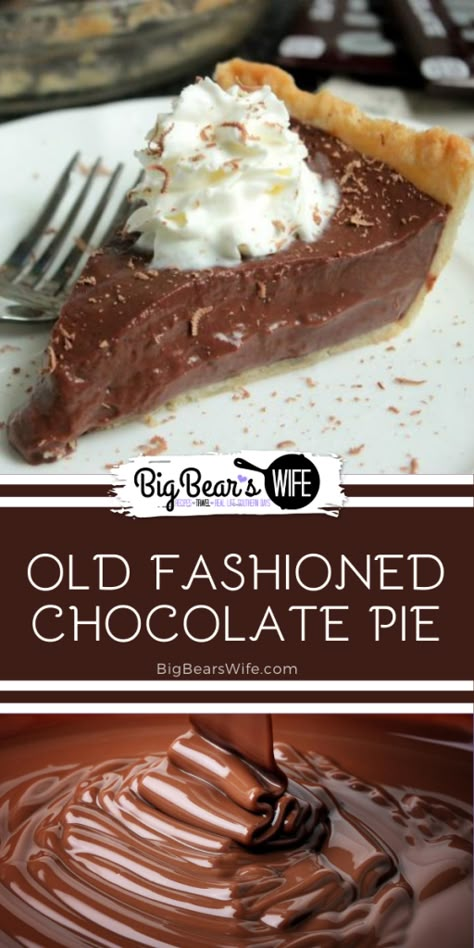 Chocolate Pie - This old fashioned chocolate pie recipe is one of the very best that I've made. It was passed down to me from my Father in Law who fell in love with it from a Hershey chocolate Cookbook years ago! Icebox Pies, Old Fashioned Chocolate Pie, Chocolate Pie Recipe, Thanksgiving Lunch, Meringue Topping, Chocolate Pie Recipes, Pie Pops, Chocolate Pie, Hershey Chocolate