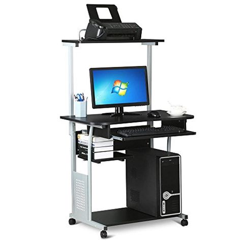 World Pride 2 Tier Computer Desk with Printer Shelf Stand Home Office Rolling Study Table Black -- See this great product.Note:It is affiliate link to Amazon. Mobile Computer Desk, Compact Computer Desk, Folding Computer Desk, Printer Shelf, Desk With Keyboard Tray, Small Computer Desk, Computer Desks For Home, Shelf Stand, Home Office Computer Desk